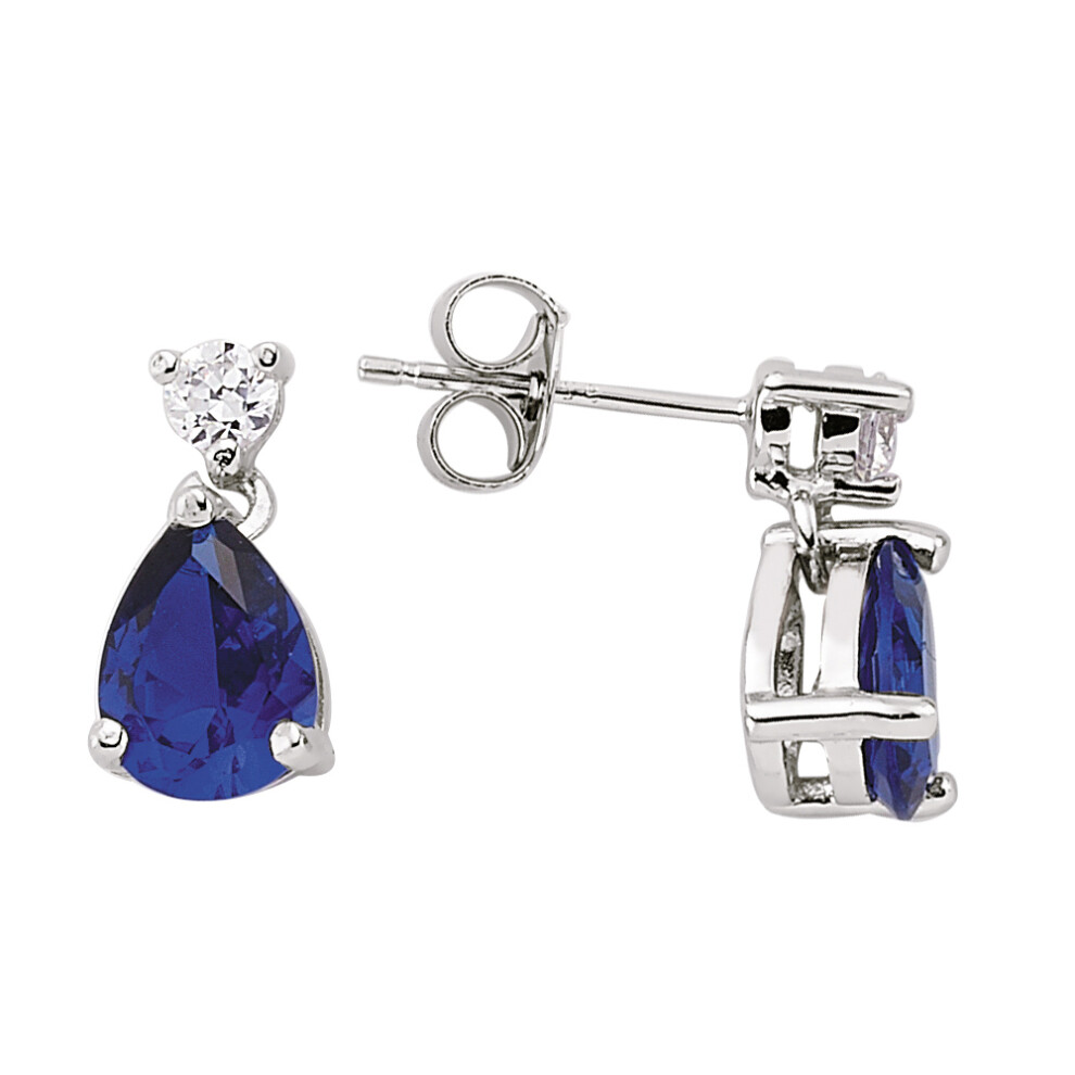 Jewelco London Ladies Sterling Silver Sapphire-Blue Pear Cubic Zirconia Tears of Joy Drop Earrings - GVE197SAP