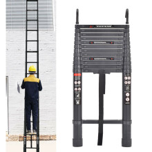 5m Telescopic Aluminium Extension Ladder with Hook | Foldable, 150kg (330lbs) Load, EN131 Certified, Compact & Safe