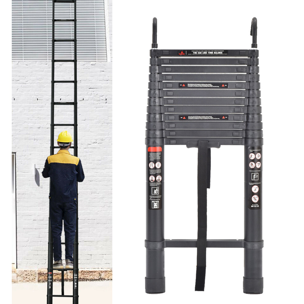 5m Aluminium Extension Ladder Multi Purpose Ladder with Hook Folding Step Ladder Telescopic Max Capacity 150kg/330lbs