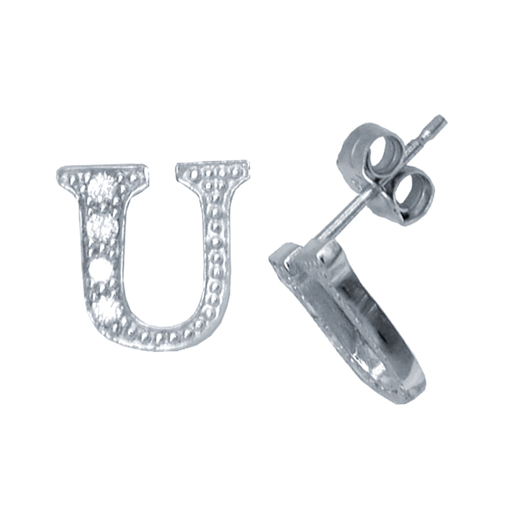 Jewelco London Ladies Sterling Silver Cubic Zirconia Identity Initial Stud Earrings Letter U - GIN3-U
