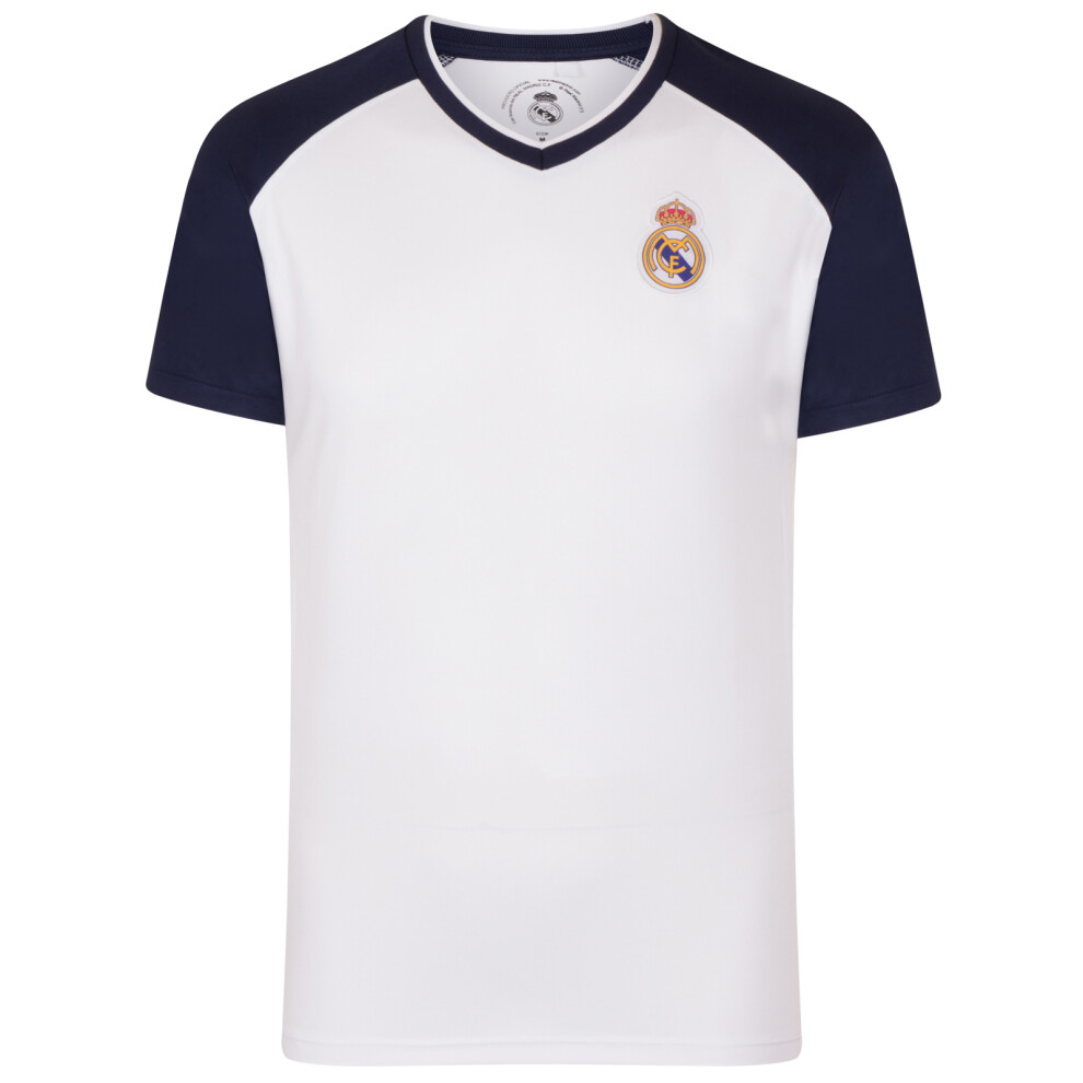 (White V Neck, 8 Years) Real Madrid Boys T-Shirt Poly Training Kit Kids OFFICIAL Football Gift