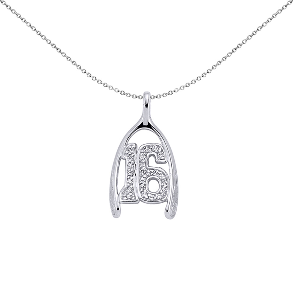 Jewelco London Sterling Silver Cubic Zirconia Wishbone 16 Pendant Necklace 18 inch - GVP160