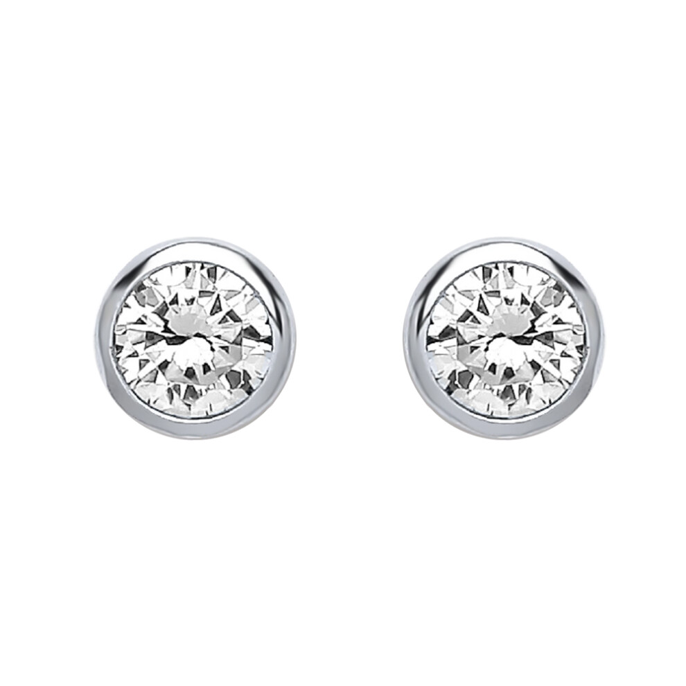 Jewelco London Ladies Sterling Silver Cubic Zirconia Bubble Solitaire Stud Earrings 7mm - PS-RD7