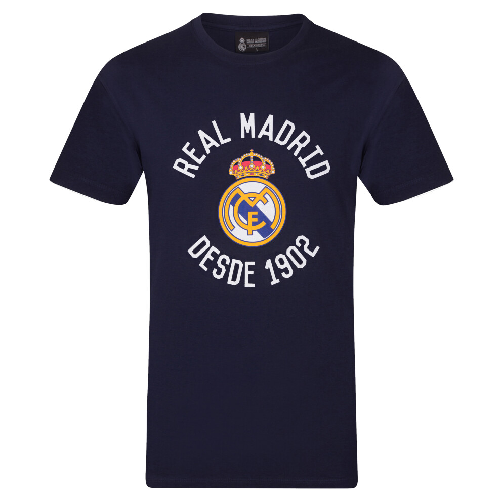 (Navy Blue, 2XL) Real Madrid Official Football Gift Mens Graphic T-Shirt