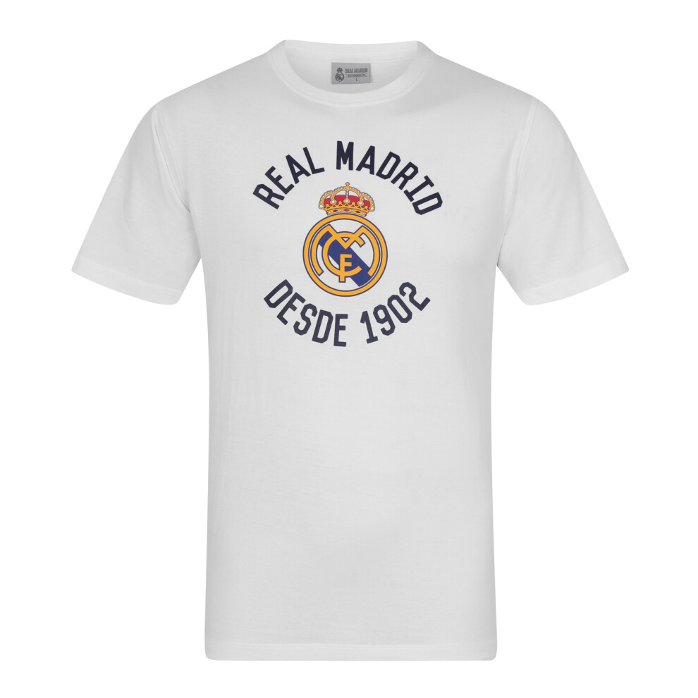 (White, 2XL) Real Madrid Official Football Gift Mens Graphic T-Shirt