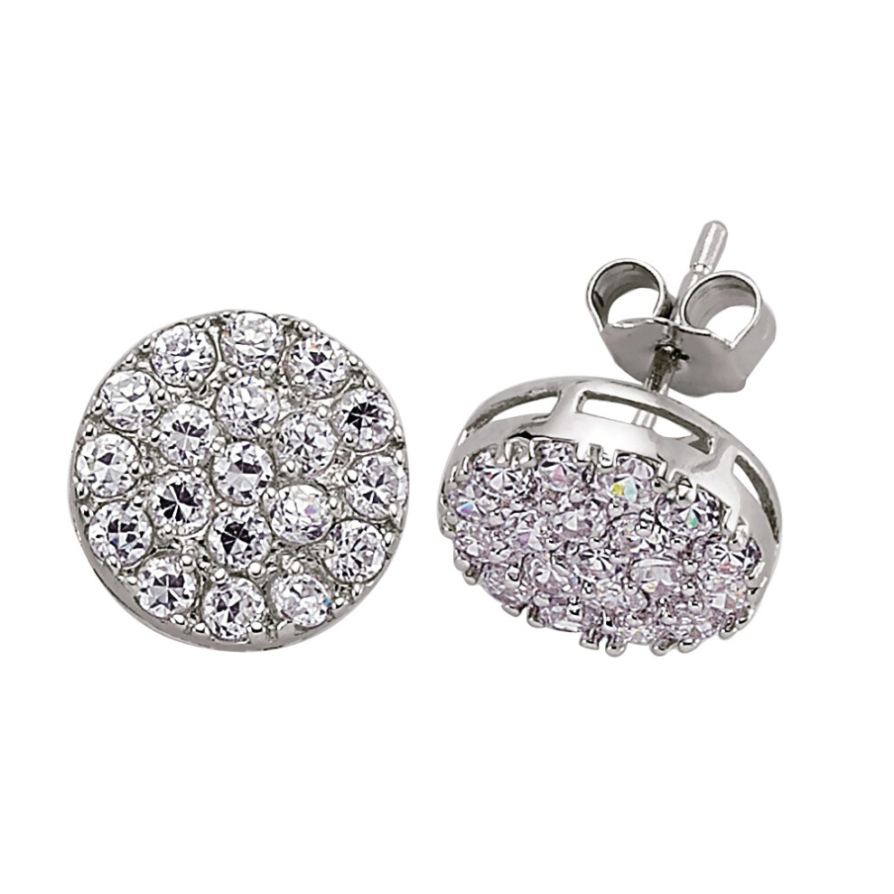 Jewelco London Ladies Sterling Silver Cubic Zirconia Disco Ball Stud Earrings - GVE150