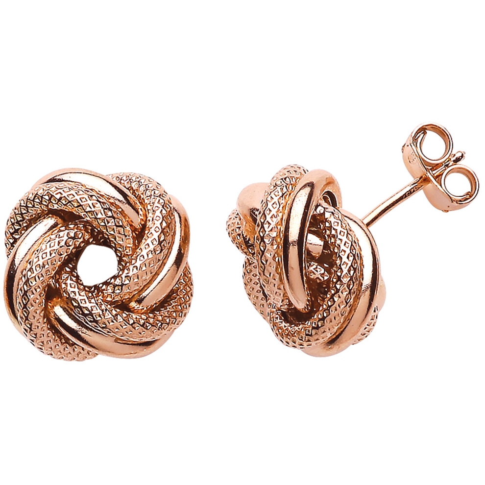Jewelco London Ladies Rose Gold-Plated Sterling Silver Love Me Knot Stud Earrings - GVE517