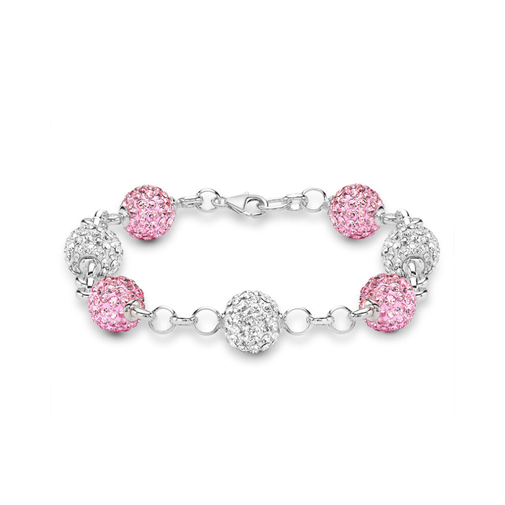 Jewelco London Sterling Silver Dazzling Disco Ball Bracelet 10mm - Pink coloured Crystal - ABB079A