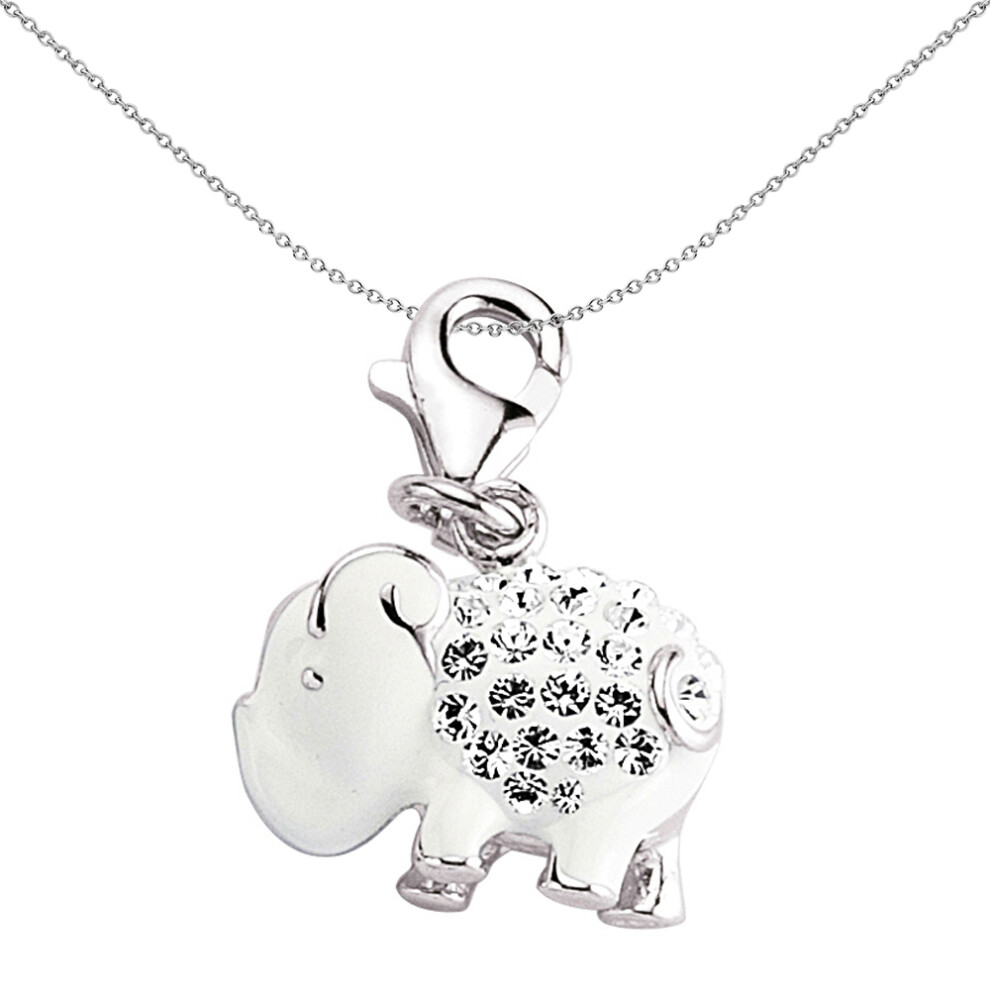Jewelco London Unisex Sterling Silver Crystal White Enamel Elephant Lobster Clasp Link Charm - CM140