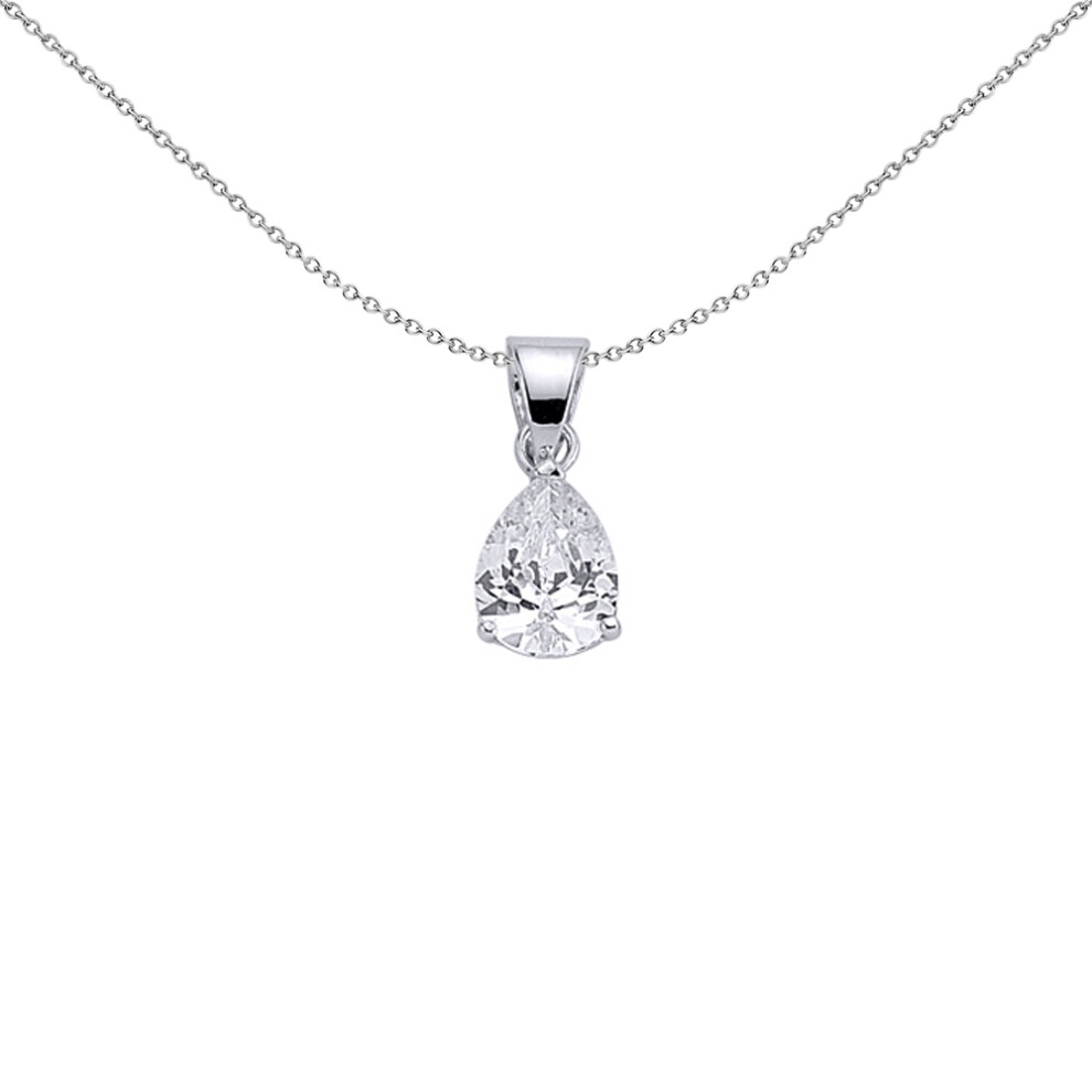 Jewelco London Ladies Sterling Silver Pear Cubic Zirconia Tears of Joy Charm Necklace 18 inch - GVP141