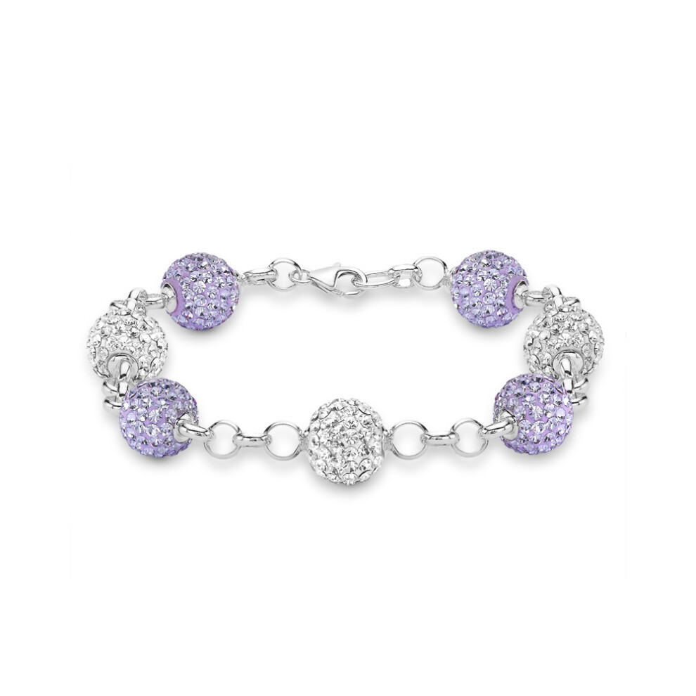Jewelco London Sterling Silver Dazzling Disco Ball Bracelet 10mm - Lilac coloured Crystal - ABB079C