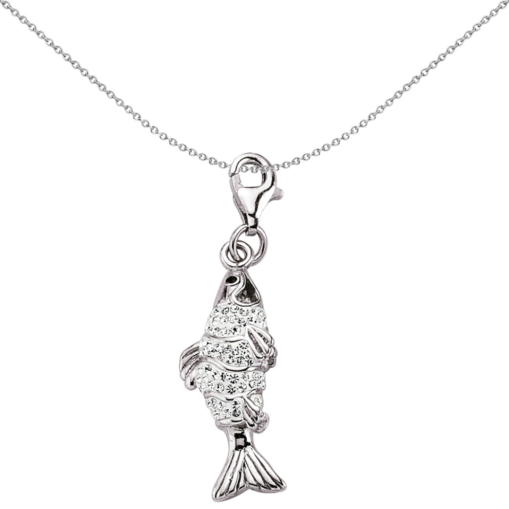 Jewelco London Unisex Sterling Silver Crystal Catch of the Day Fish Lobster Clasp Link Charm - CM111
