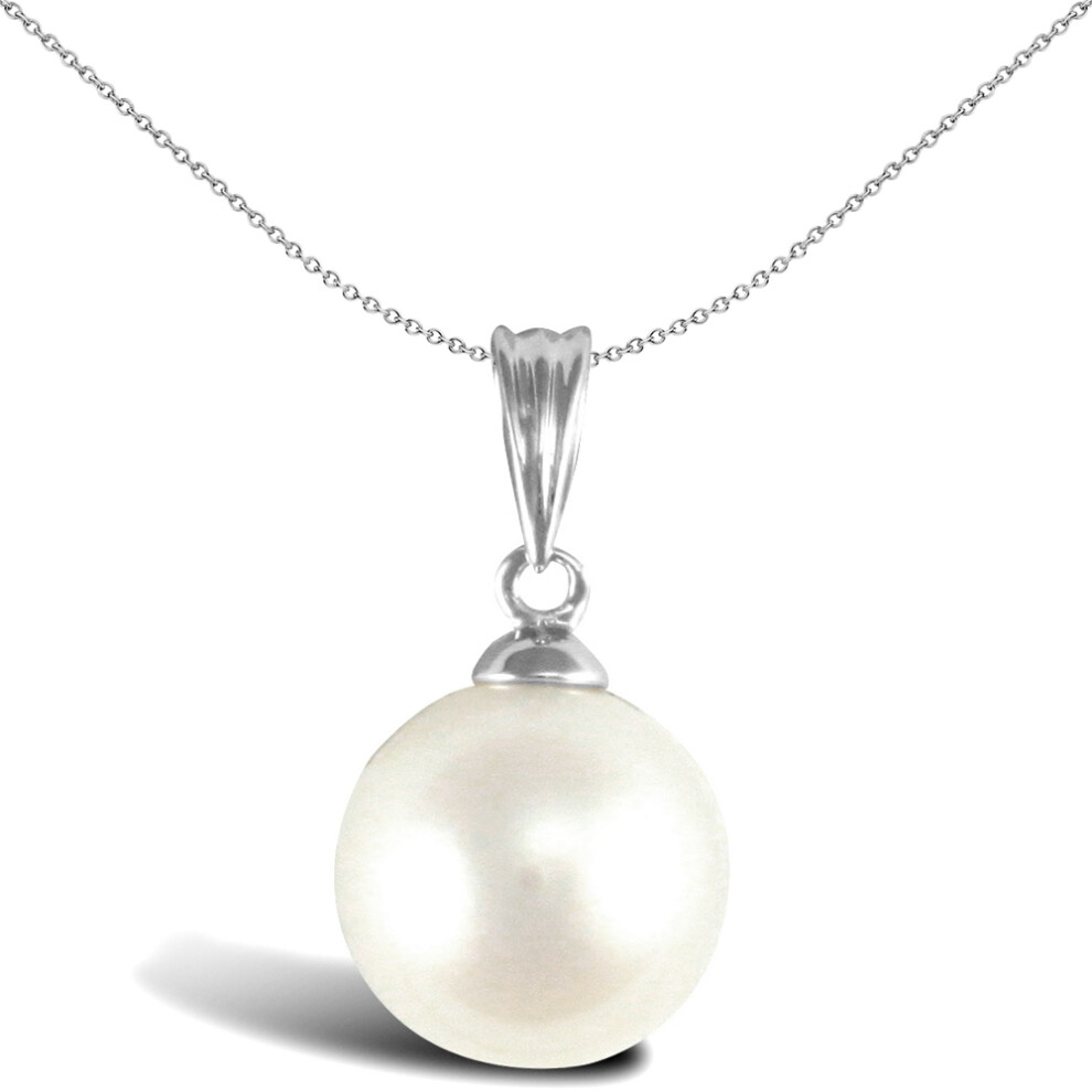 Jewelco London Ladies 9ct White Gold Seawater Cultured Akoya Pearl Full Moon Pendant 8mm - JPD548