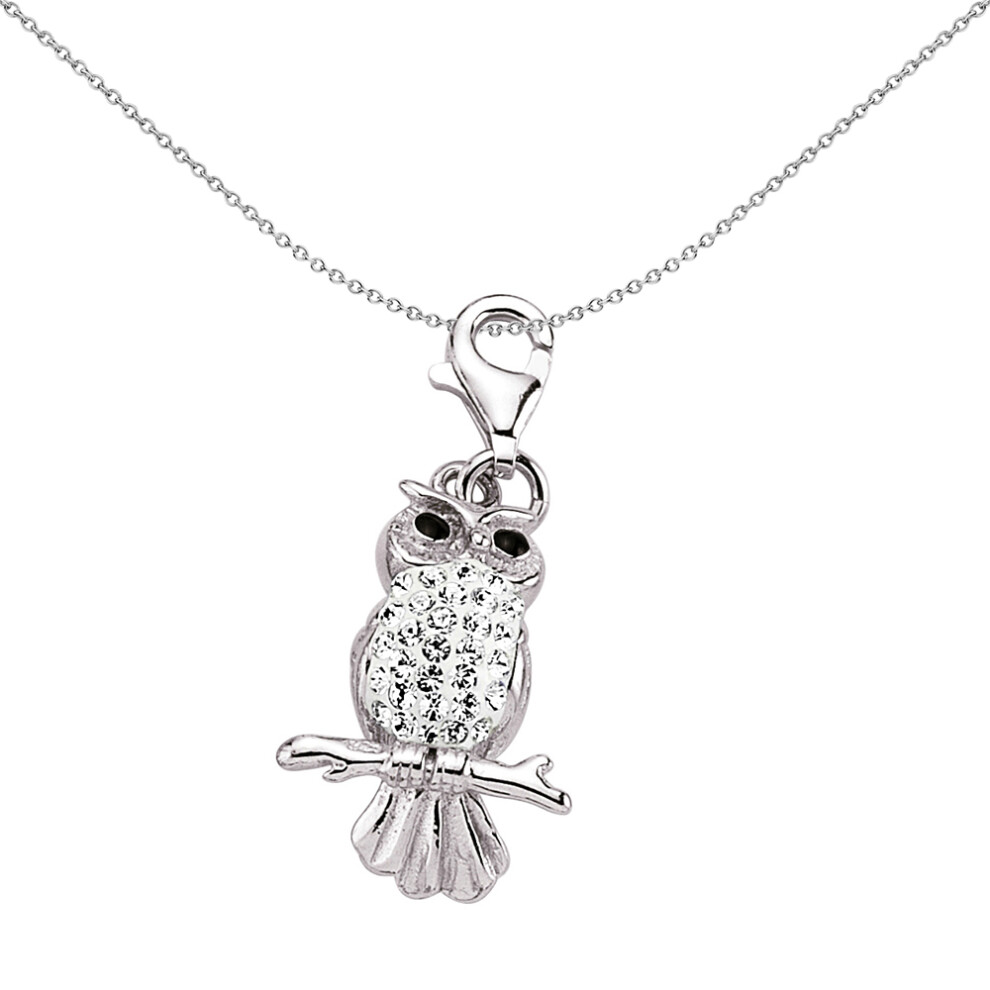Jewelco London Sterling Silver White Crystal Owl Charm - CM112