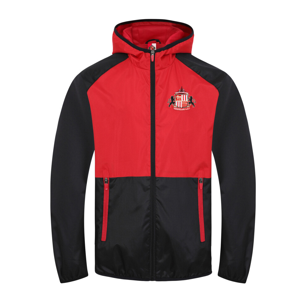 (Black Red, Large) Sunderland AFC Official Football Gift Mens Shower Jacket Windbreaker