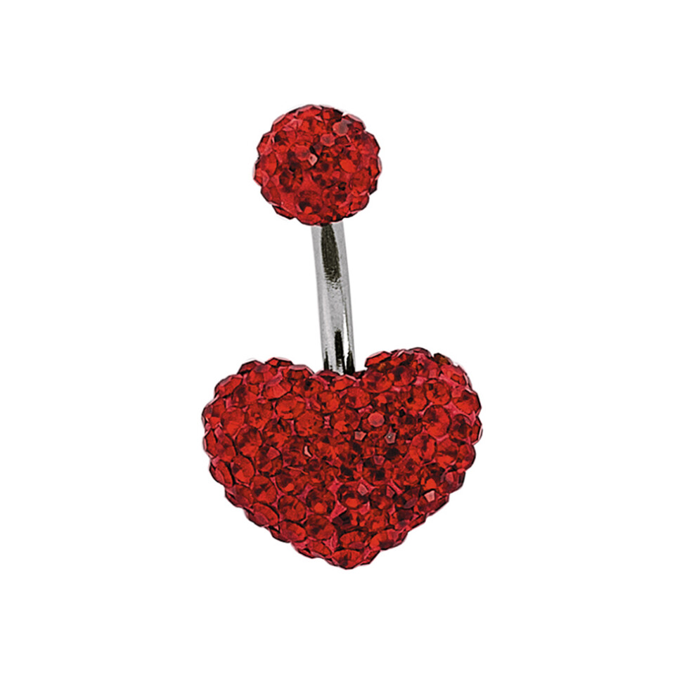 Jewelco London Stainless Steel Scarlet Red Crystal Love Heart Disco Ball Banana Belly Bar - GBB13