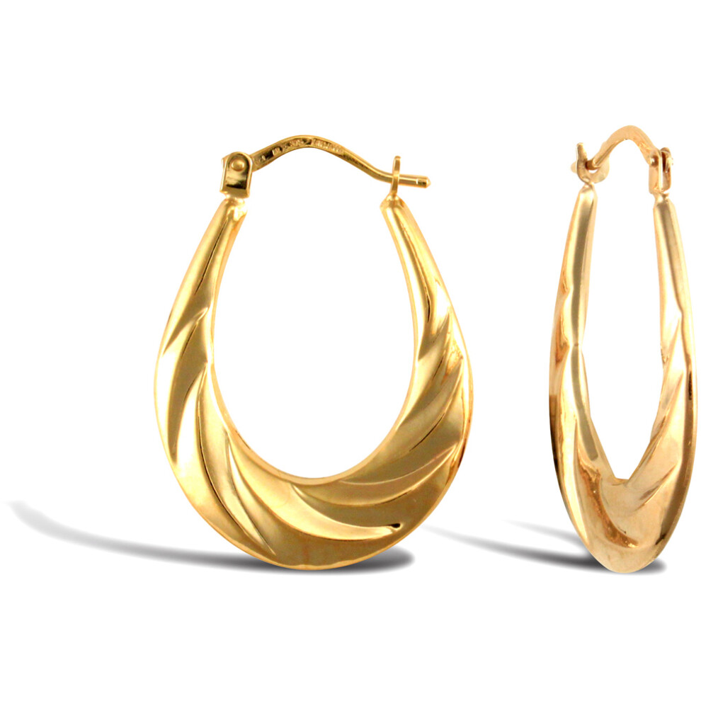 9ct Gold  Tear Drop Twisted Croissant Creole Earrings - JER762