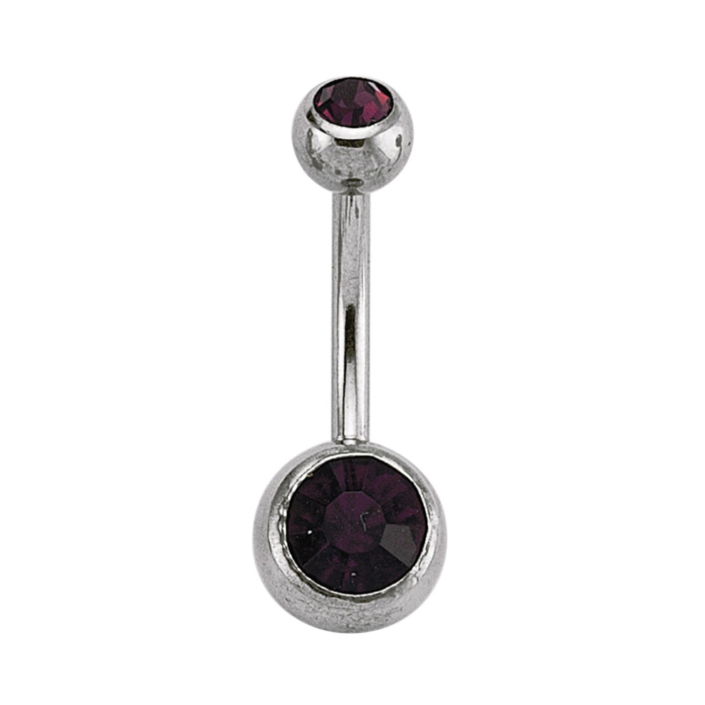 Jewelco London Stainless Steel Double Purple Crystal Ball Banana Belly Bar - GBB7