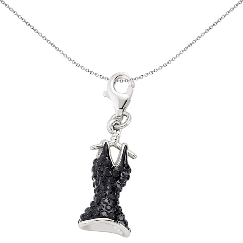 Jewelco London Unisex Sterling Silver Black Crystal Bodice Corset Dress Lobster Clasp Link Charm - CM147