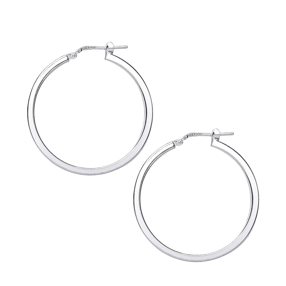 Jewelco London Ladies Sterling Silver Round Tube Polished Hoop Earrings 35mm 2mm - ER52