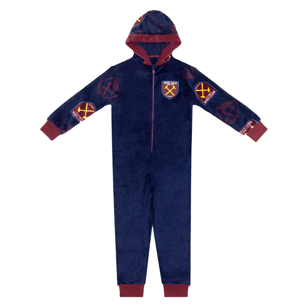 (Navy Blue, 10-11 Years) West Ham United FC Boys Pyjama All-In-One Loungewear Kids OFFICIAL Gift