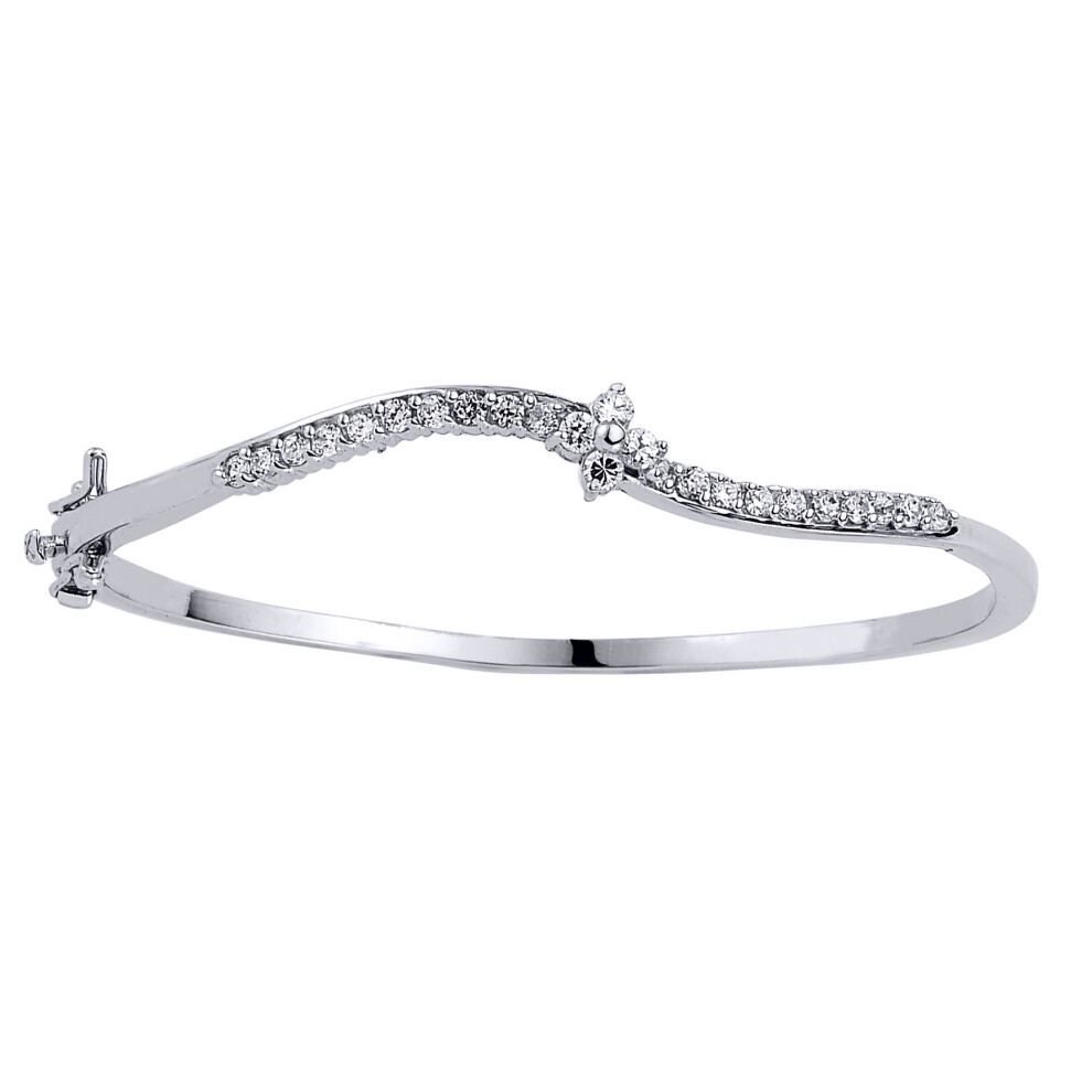Jewelco London Ladies Sterling Silver Cubic Zirconia Eternity Wave Bangle Bracelet - GVG038