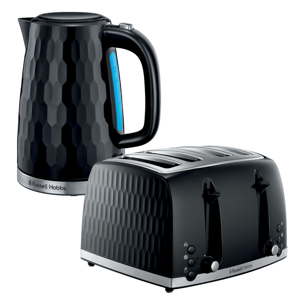 Russell Hobbs Honeycomb 4 Slice Toaster & Kettle Set, Black