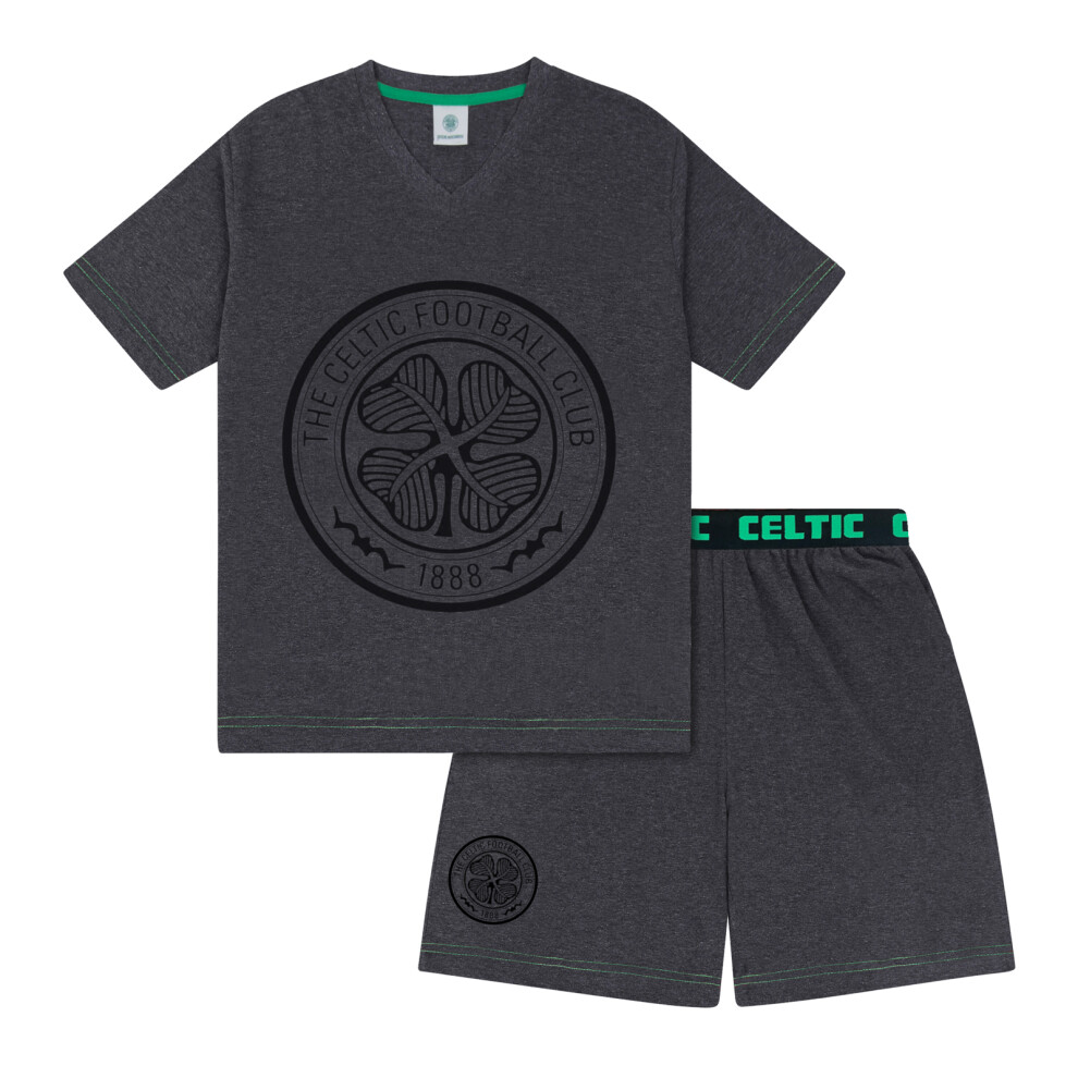 (Grey Crest, Large) Celtic FC Mens Pyjamas Short Loungewear OFFICIAL Football Gift