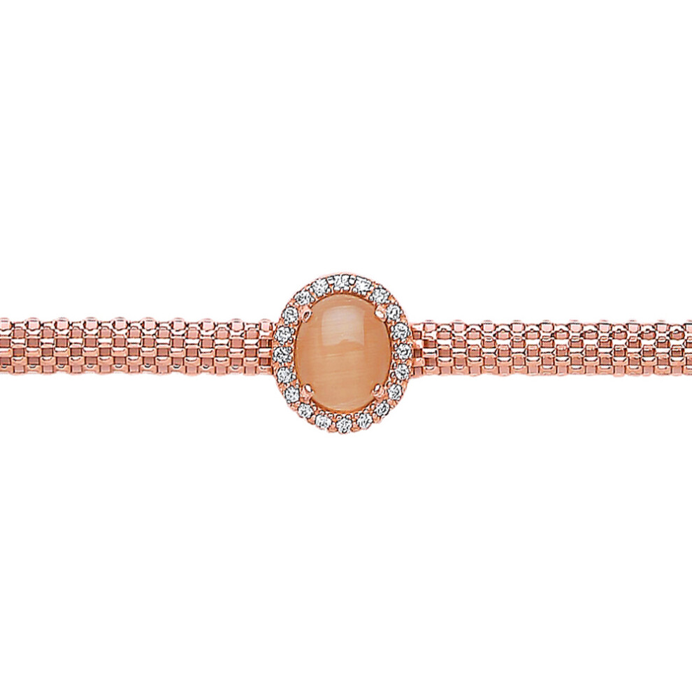 Jewelco London Rose Gold-Plated Sterling Silver Orange Oval Cubic Zirconia Correana Pave Halo Bracelet - GVB247