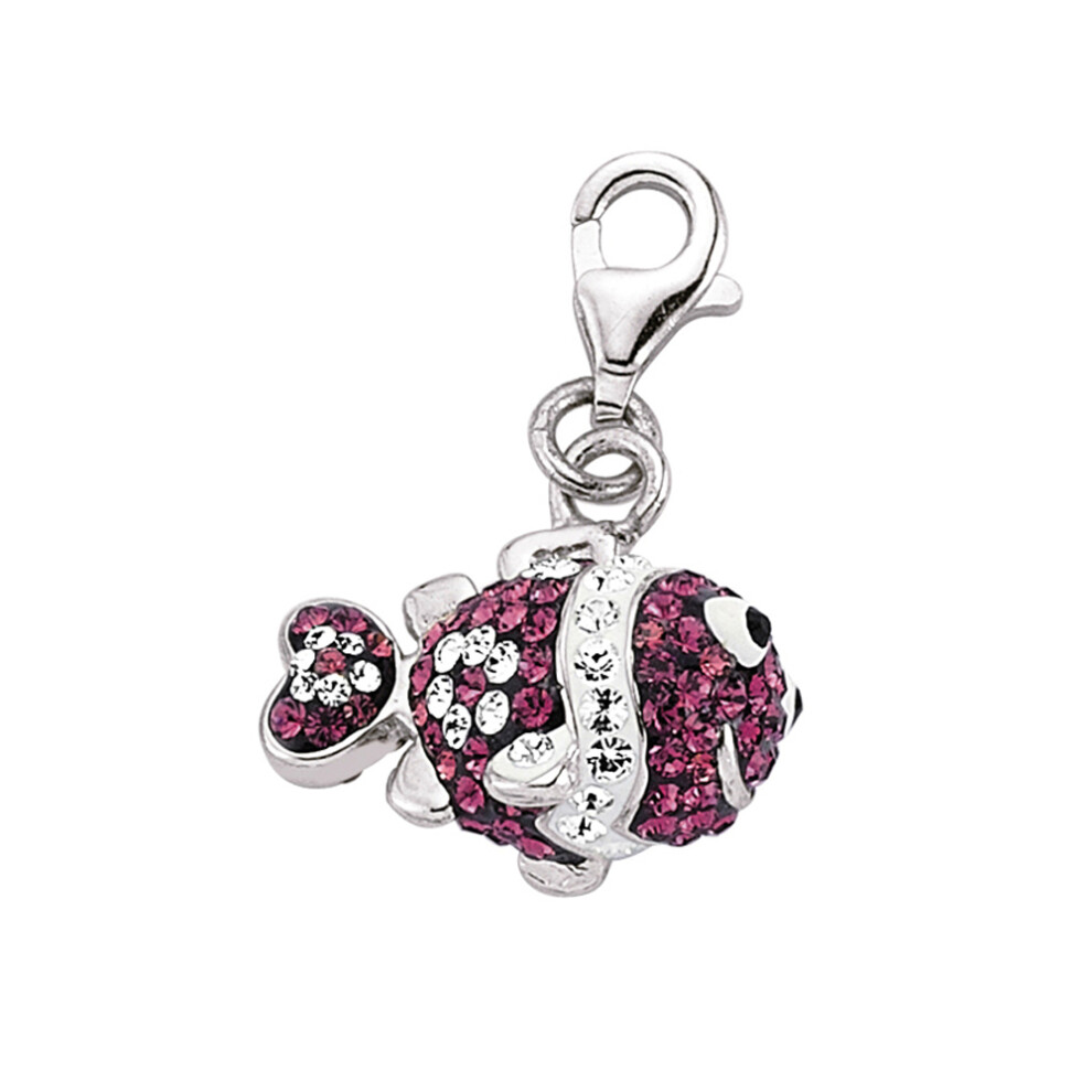 Jewelco London Rhodium Coated Sterling Silver Multi Coloured Crystal Link Charm - CM159