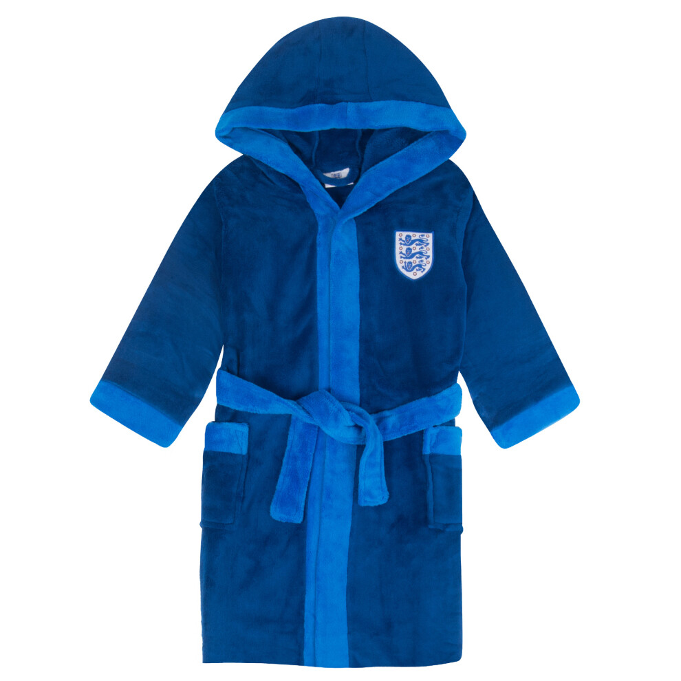 (11-12 Years) England Boys Dressing Gown Robe Hooded Fleece 3 Lions OFFICIAL Football Gift