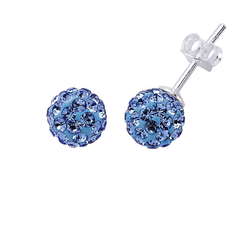 Jewelco London Ladies Sterling Silver Blue Crystal Disco Ball Stud Earrings - GVE142BLU