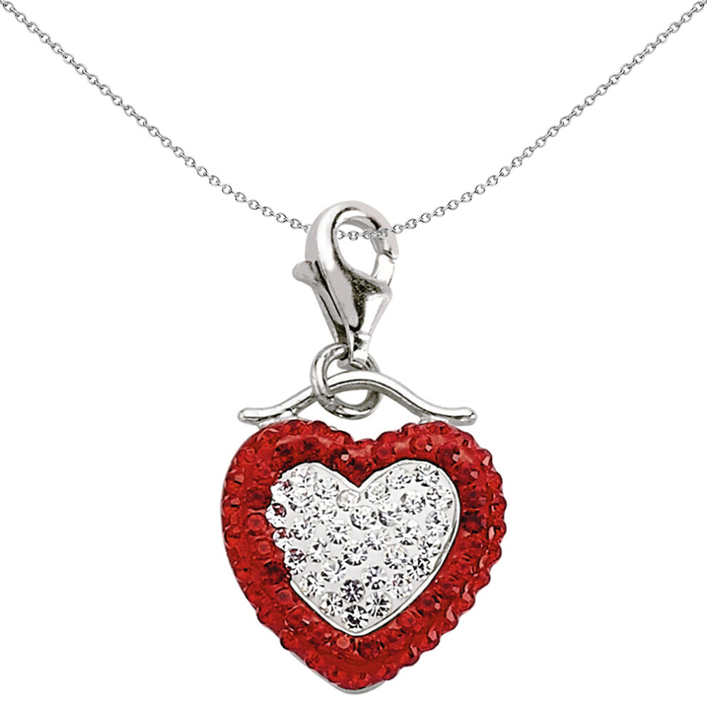 Jewelco London Unisex Sterling Silver Red Crystal Love Heart Lobster Clasp Link Charm - CM160