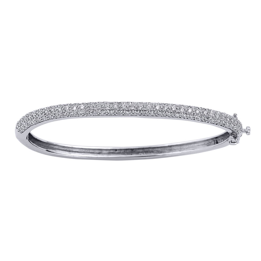 Sterling Silver  Pave CZ Hinged Domed Bangle Bracelet 4mm - GVG047