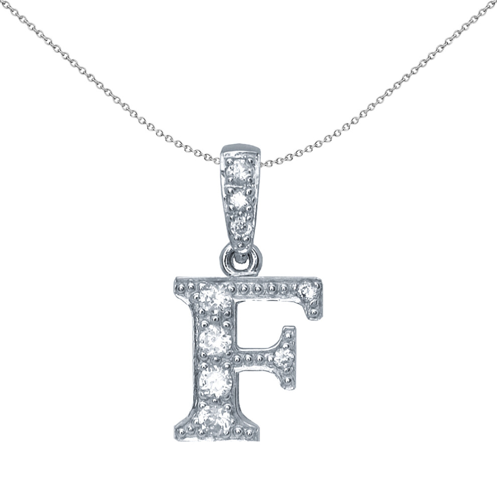 Jewelco London Sterling Silver Cubic Zirconia Letter F Initial Pendant Necklace 18 inch - GIN2-F