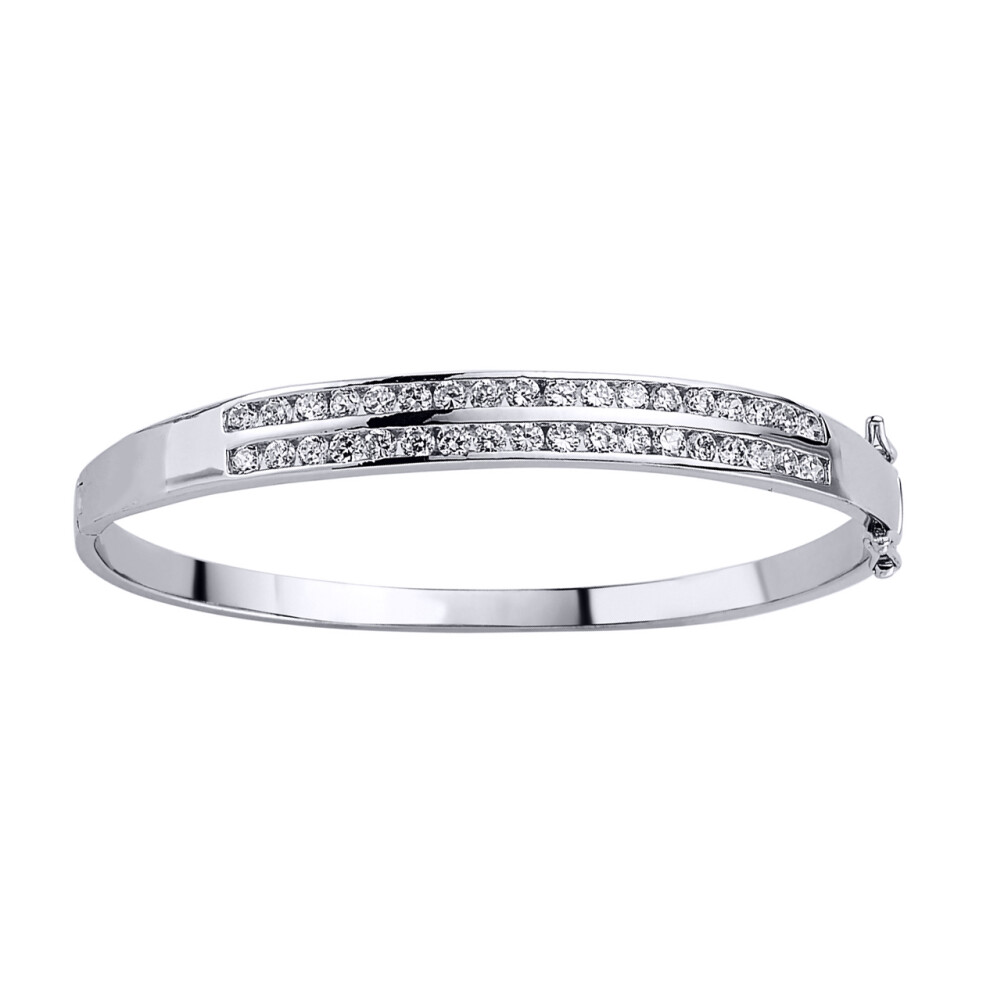 Jewelco London Ladies Sterling Silver Cubic Zirconia 2 Row Eternity Bangle Bracelet 6mm - GVG031