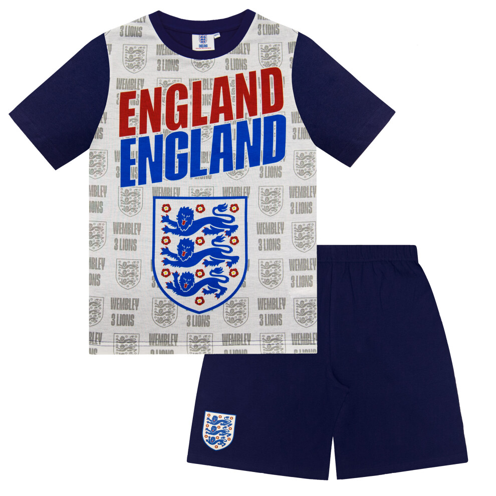 (12-13 Years) England Boys Pyjamas Short Three Lions Kids OFFICIAL Football Gift