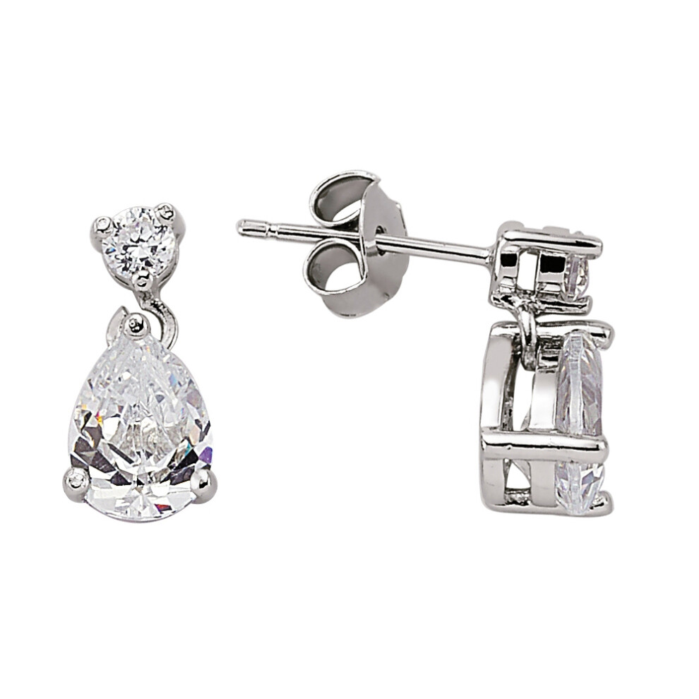 Silver  Pear CZ Tears of Joy Drop Earrings - GVE197