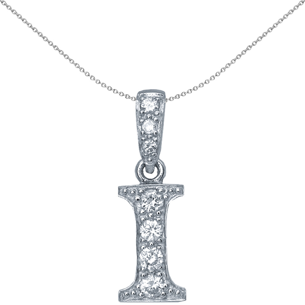 Jewelco London Sterling Silver Cubic Zirconia Letter I Initial Pendant Necklace 18 inch - GIN2-I
