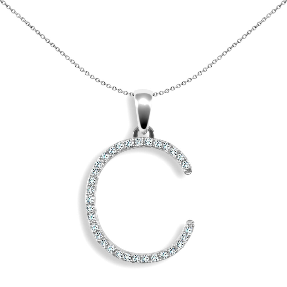 Jewelco London Ladies Solid 9ct White Gold Pave Set Round G SI 0.16ct Diamond Elegant Block Initial ID Charm Pendant - 9P105-C