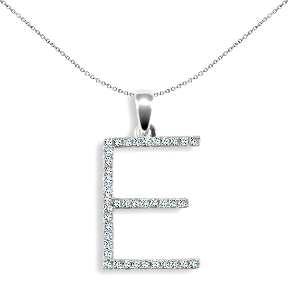 Jewelco London Ladies Solid 9ct White Gold Pave Set Round G SI 0.2ct Diamond Elegant Block Initial ID Charm Pendant - 9P105-E