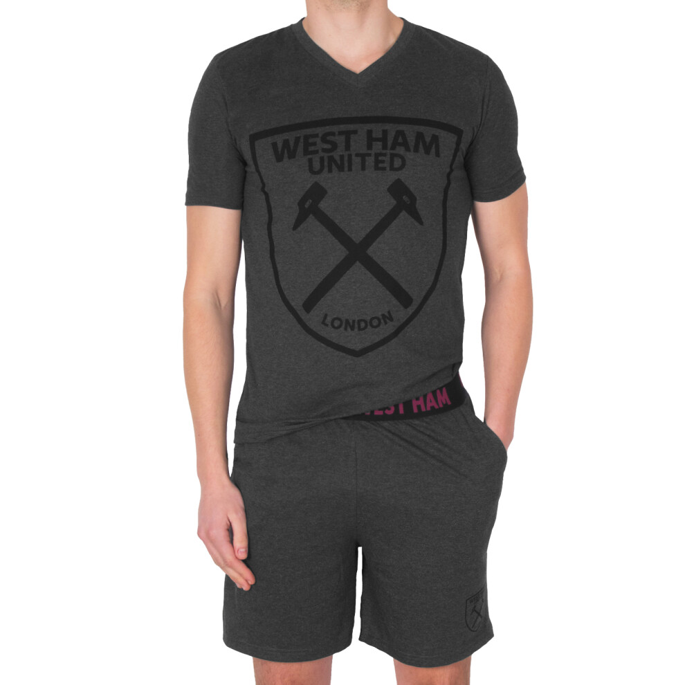 (Grey, Large) West Ham United Mens Pyjamas Short Loungewear OFFICIAL Football Gift