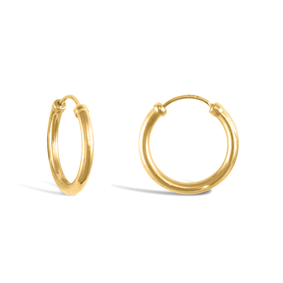 9ct Gold  Capped Sleeper 1.5mm Hoop Earrings 15mm - JER741A