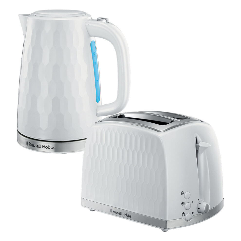 Russell Hobbs Honeycomb 2 Slice Toaster & Kettle Set, White