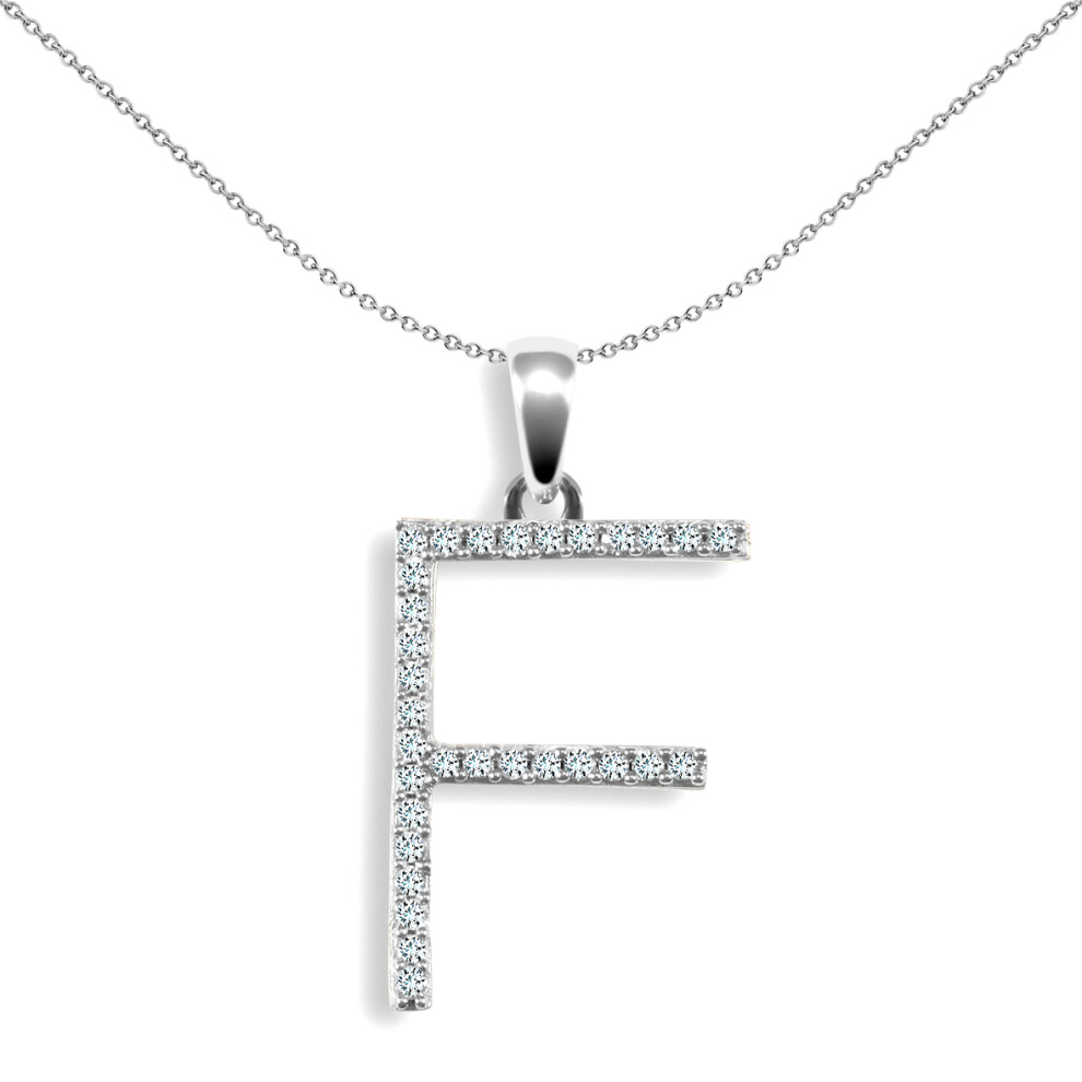 Jewelco London Ladies Solid 9ct White Gold Pave Set Round G SI 0.16ct Diamond Elegant Block Initial ID Charm Pendant - 9P105-F