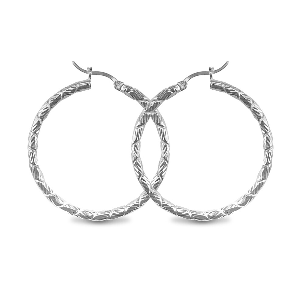 Sterling Silver  Silver Engraved Twist Hoop Earrings - 3mm - 4cm - AER010C