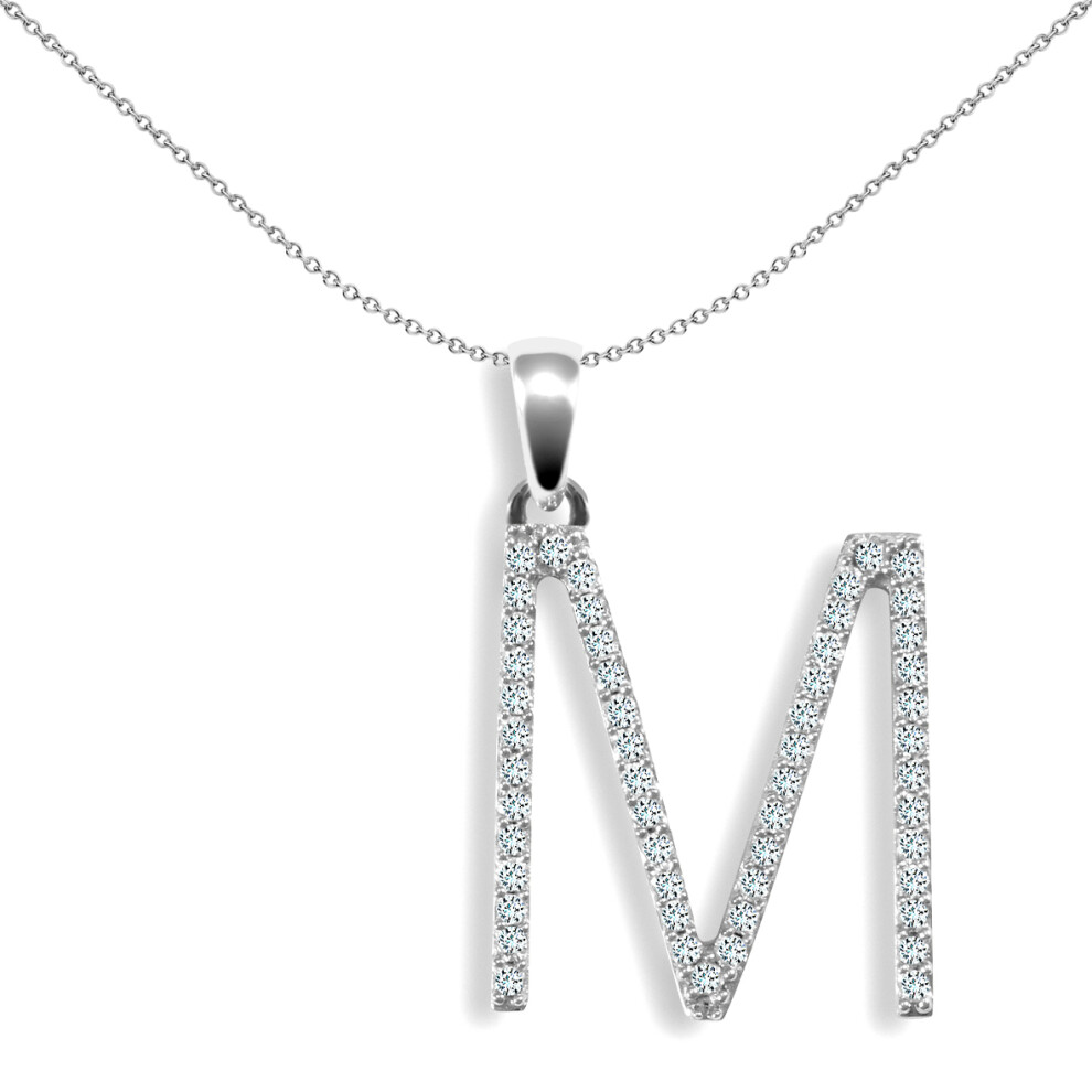 9ct White Gold  Diamond Block Initial ID Charm Pendant Letter M - 9P105-M