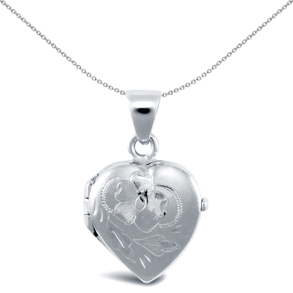 Jewelco London Ladies 9ct White Gold Engraved Love Heart Locket Pendant - JLC106