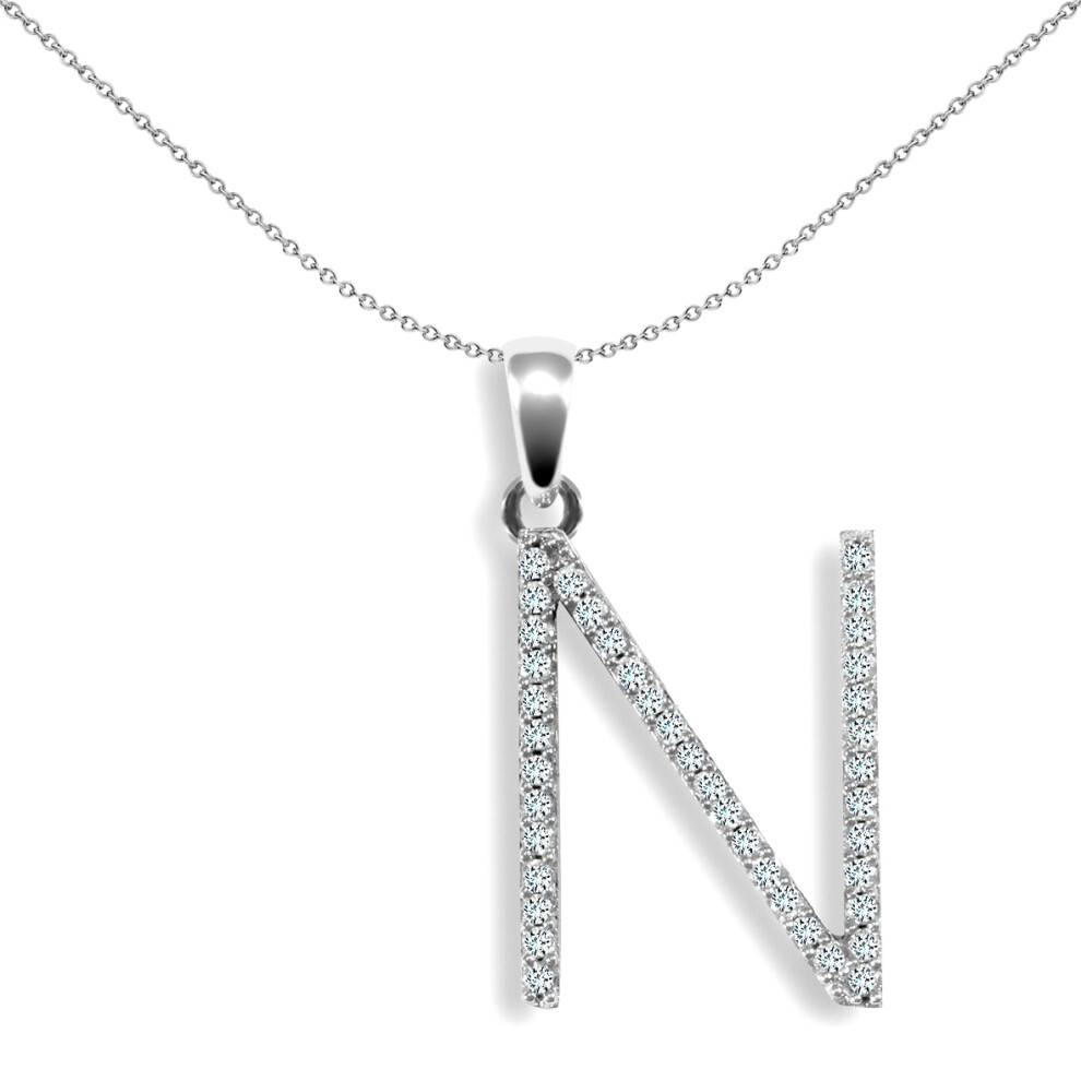 9ct White Gold  Diamond Block Initial ID Charm Pendant Letter N - 9P105-N