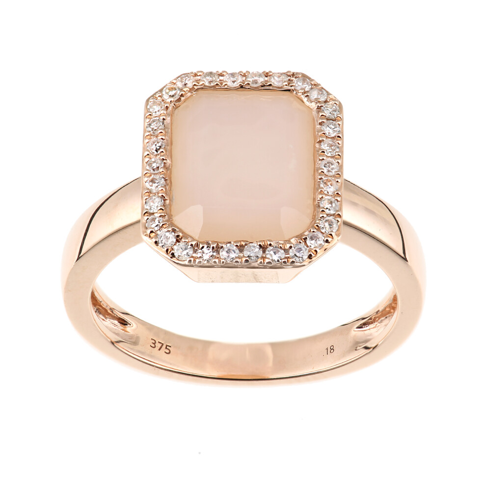 (L) Jewelco London 9ct Rose Gold Pink Opal and Diamond Halo Ring